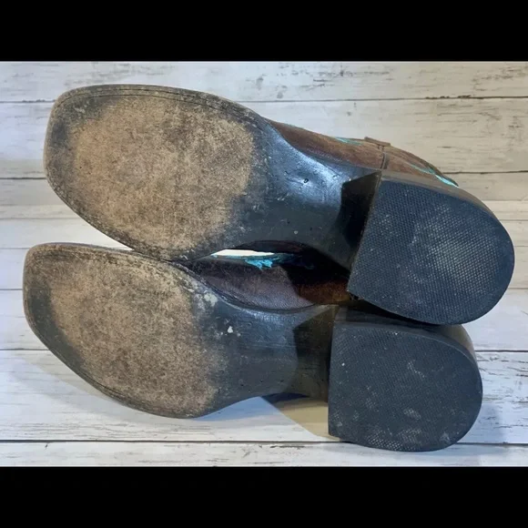 Cavender's Embroidered Square Toe Western Boots Sz 8.5B - Picture 6 of 12